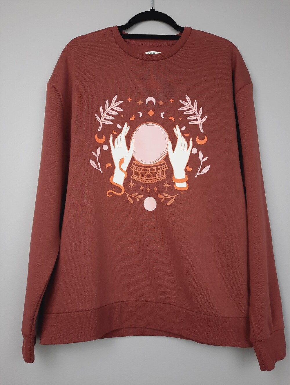 Earthbound Brown Cotton Blend Celestial Fortune Teller Graphic Sweatshirt Medium
